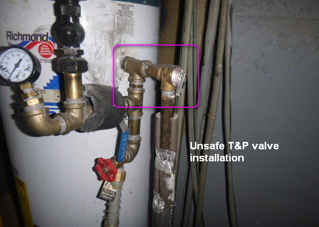 Water heater With A Unsafe T & P Valve Installation